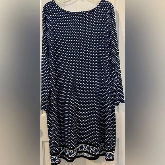 michael kors navy blue and white dress Michael Kors Ladies Navy Blue & White Striped Dress, Lace Up Details, Large